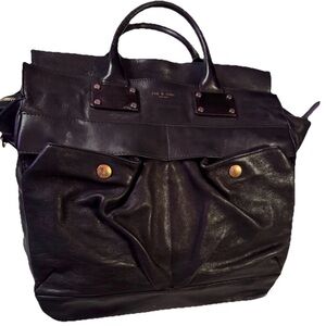 Designer Rag & Bone Pilot Black Italian Leather Satchel Bag Dual Handles Luxe